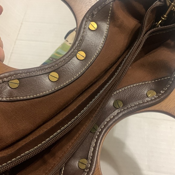 Fossil Cloth Boho Striped Bag w/ wooden handles ..GREAT FALL BAG - Picture 7 of 11